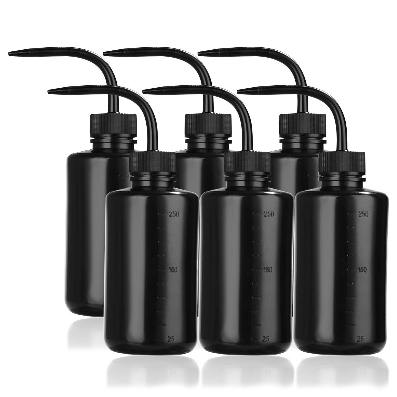 ABuff 6Pcs 250ml Tattoo Wash Bottle 8oz Narrow Mouth Squeeze Bottle Safety Rinse Bottle, Lash Water Bottle Squeezer Washing Bottle for Medical Lab Tattoo Supplies Irrigation Wash Plant (Black)