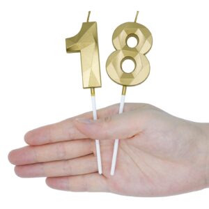 16th & 61st Birthday Candles for Cake, Gold Number 16 61 3D Diamond Shaped Candle Birthday Decorations Party Supplies for Girls, Boys, Women or Men