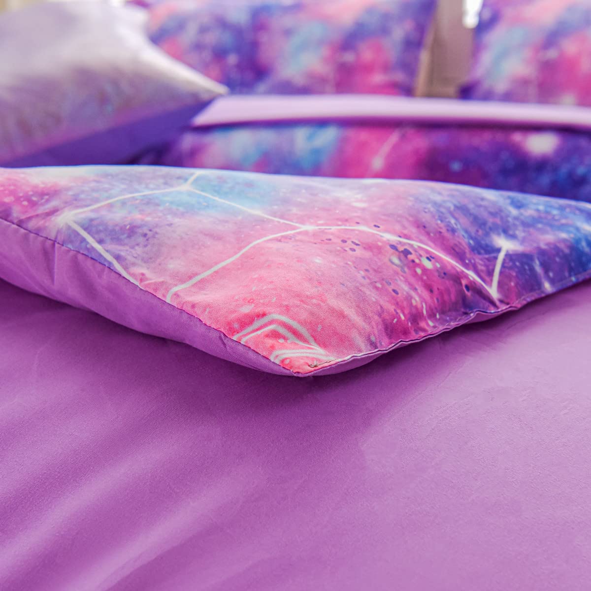 NTBED Galaxy Comforter Set Soft Microfiber Constellation Glitter Printing Bedding Sets for Teens Boys Girls Kids (Purple, Twin6pcs)