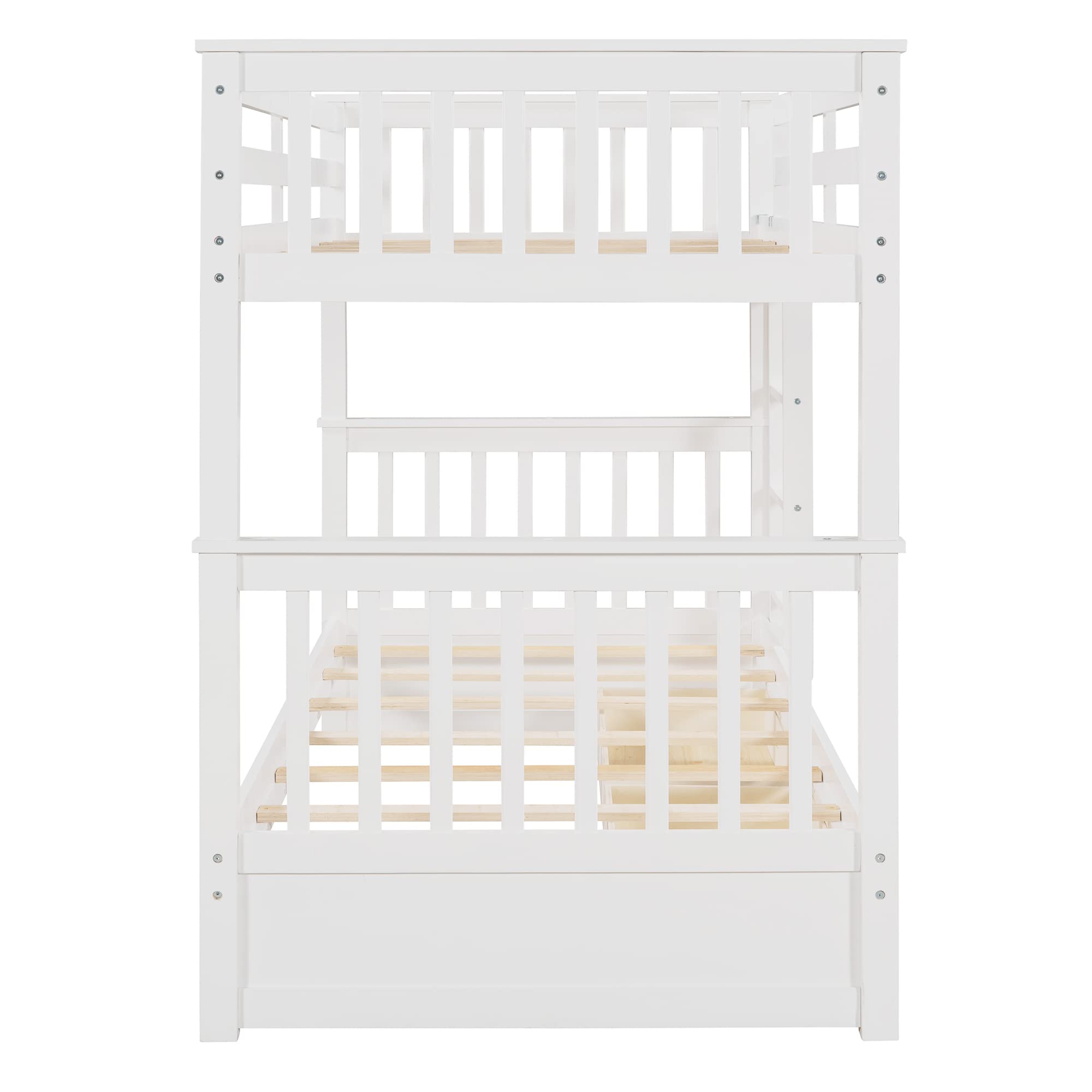 Harper & Bright Designs Twin Over Twin Bunk Bed with Storage Drawers, Solid Pine Wood Frame and Ladder with Guard Rails for Kids, Teens, Boys and Girls, No Box Spring Needed, Bunk Bed White