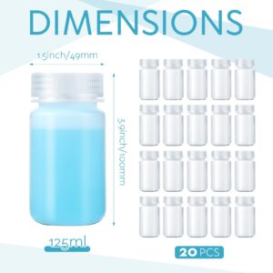 Pinkunn 20 Pcs Plastic Sample Bottles 4oz/ 125ml Laboratory Grade Polypropylene Wide Mouth Reagent Bottles Clear Liquids Storage Bottles with Lids Leak Proof Containers for Lab Classroom