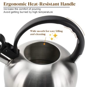 2.64QT Whistling Tea Kettle for Stove Top, Compatible with All Burners Including Induction, 18/10 Stainless Steel Stovetop Kettle Tea Kettle 2.5L