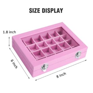 Vicoter Velvet Jewelry Box 24 Grid Jewelry Ring Display Organiser Box Tray Holder Earrings Storage Case for Girls Wife Mom Women (Pink)