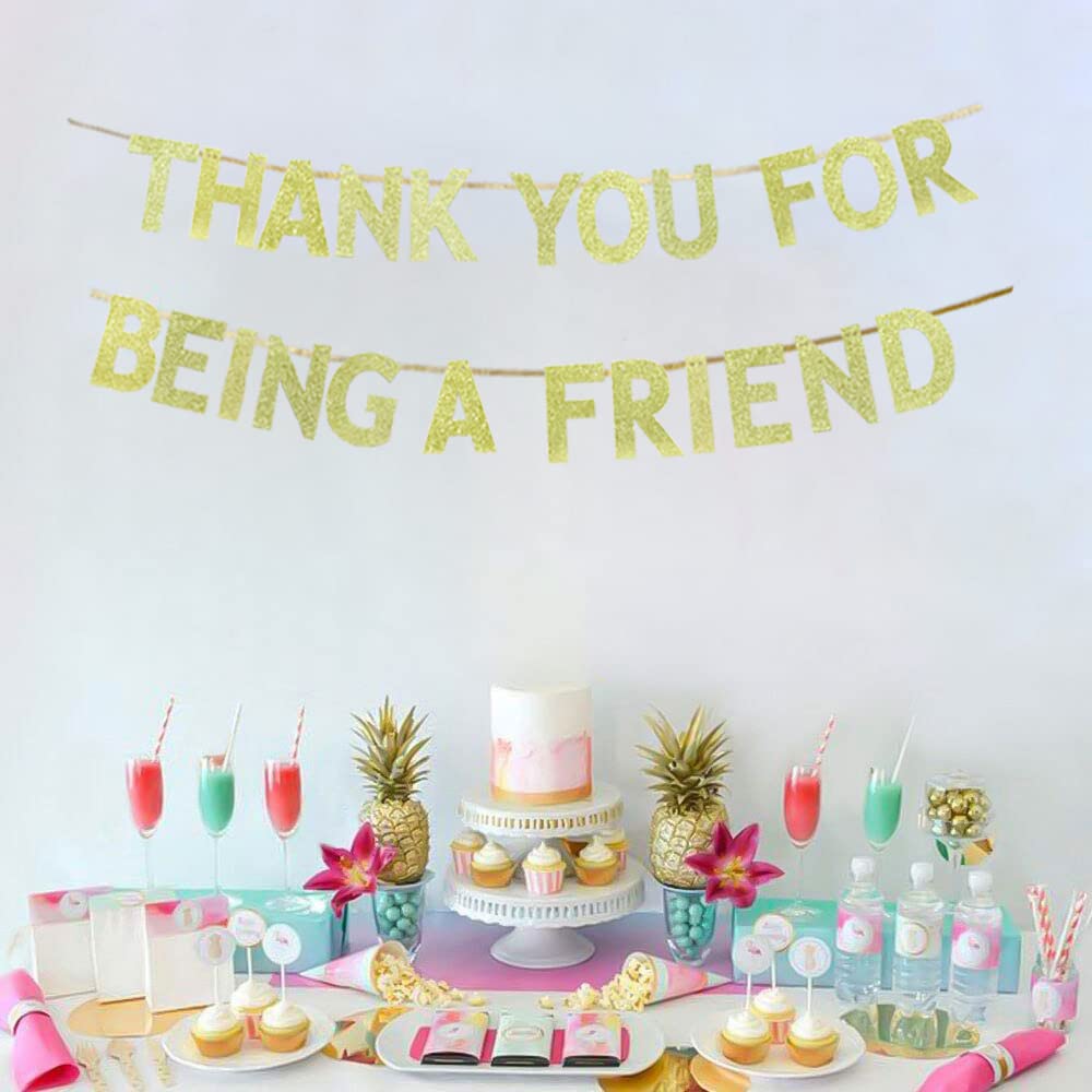 KUNGOON Thank You for Being A Friend Banner,Golden Girls Banner,Thank You Banner,Graduation Banner for Employee,Golden Friendship Birthday Gifts for Women Buddies Besties Sisters Female Girls.(gold)