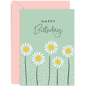 old english co. daisy flower happy birthday card for her - cute daisy birthday card for women - birthday card for mum, sister, grandmother, auntie | blank inside with envelope