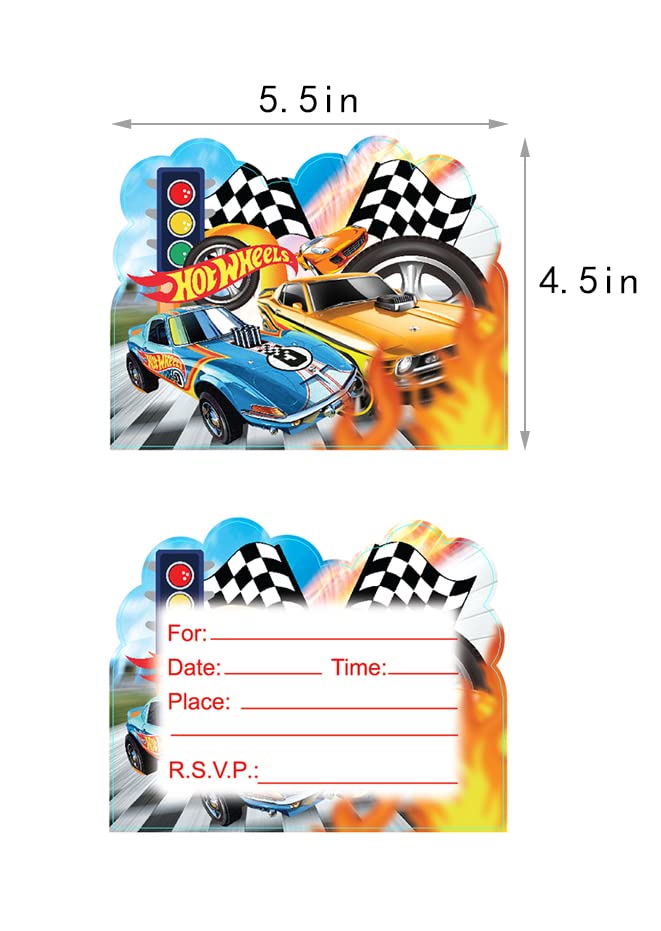 LEOWEST 20pcs Hot Wheels Birthday Invitations,Hot Wheels Party Invitations Birthday Party Supplies Decoration (Invitations20pcs)