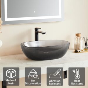 ARTSTONE 22 x 15 inch Bathroom Sink and Pop Up Drain Combo, Vessel Sink Countertop, Resin Sink Above Counter, Art Basin Sink, Transparent Black