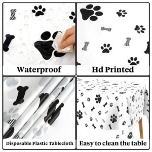 QEYMN Puppy Paw Print Plastic Tablecloth Table Cover, 2 Pack Pupply Paw Print Disposable Rectangle Table Cover for Kids Birthday Party, Puppy Themed Birthday Party Decorations, 54x108 inch