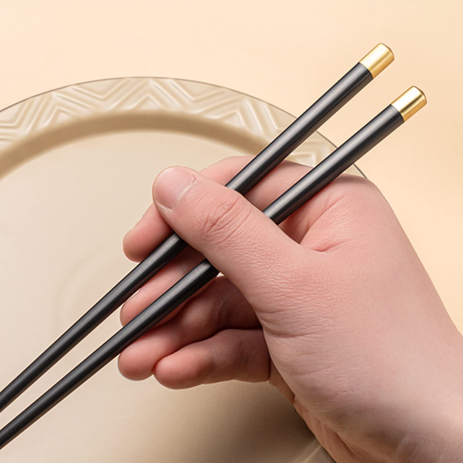 5 Pairs Fiberglass Chopsticks-Reusable Chopsticks Dishwasher Safe, 9.57 inch/24.3cm Matte Non-Slip Japanese Chinese Family/ Hotel/ Restaurant Chop Sticks, Hair ChopStick Christmas Gift Set, Black-B