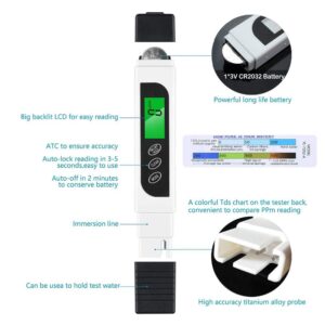 Water Quality Tester, Towallmark TDS Meter, EC Meter & Temperature Meter 3 in 1, 0-9990ppm, Ideal Water Test Meter for Drinking Water, Aquariums, etc.