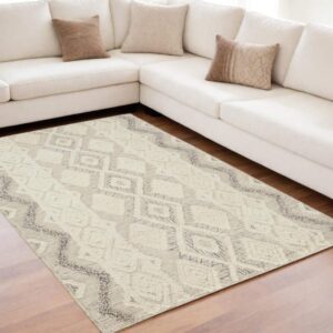 8' X 10' Ivory Taupe And Gray Wool Geometric Tufted Handmade Stain Resistant Area Rug