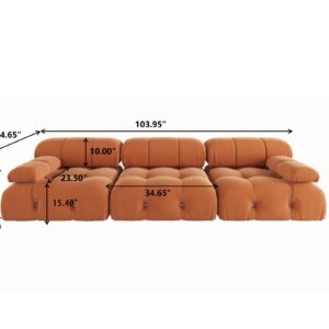 TIFLON Modular Sectional Sofa,Minimalist Velvet Sofas Couches, Modern Convertible Couch 3 Seats Living Room Sofa Sets for Office Apartment,104"(Orange)