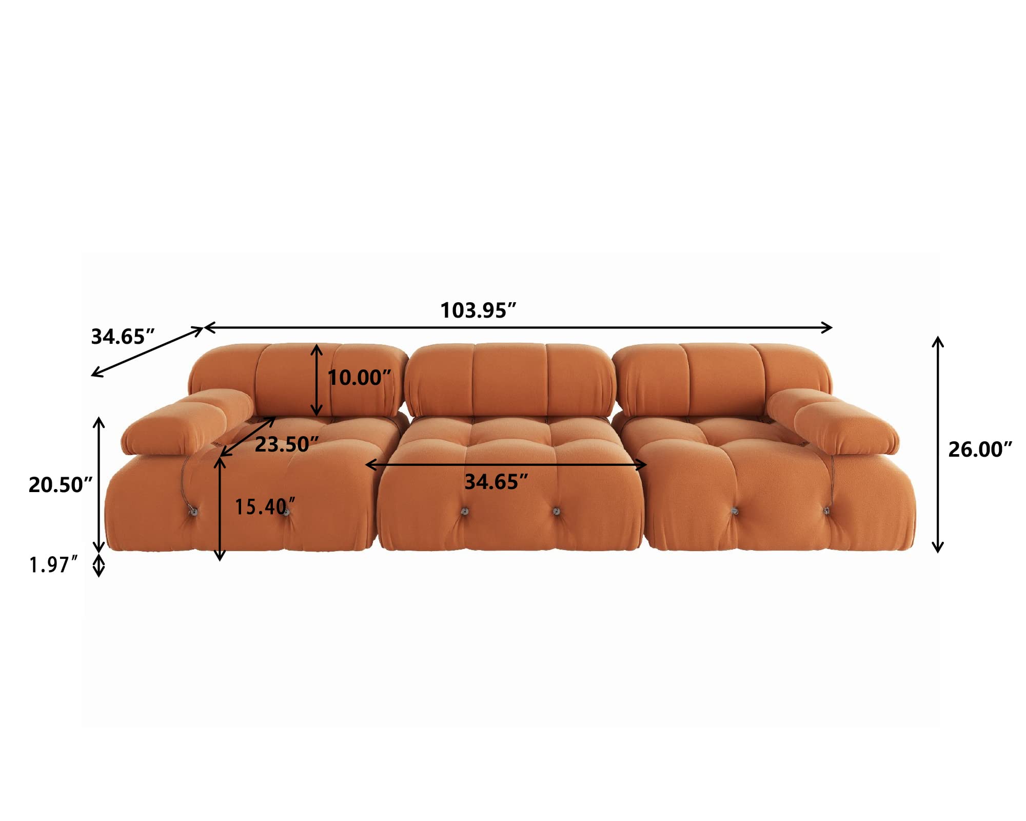 TIFLON Modular Sectional Sofa,Minimalist Velvet Sofas Couches, Modern Convertible Couch 3 Seats Living Room Sofa Sets for Office Apartment,104"(Orange)