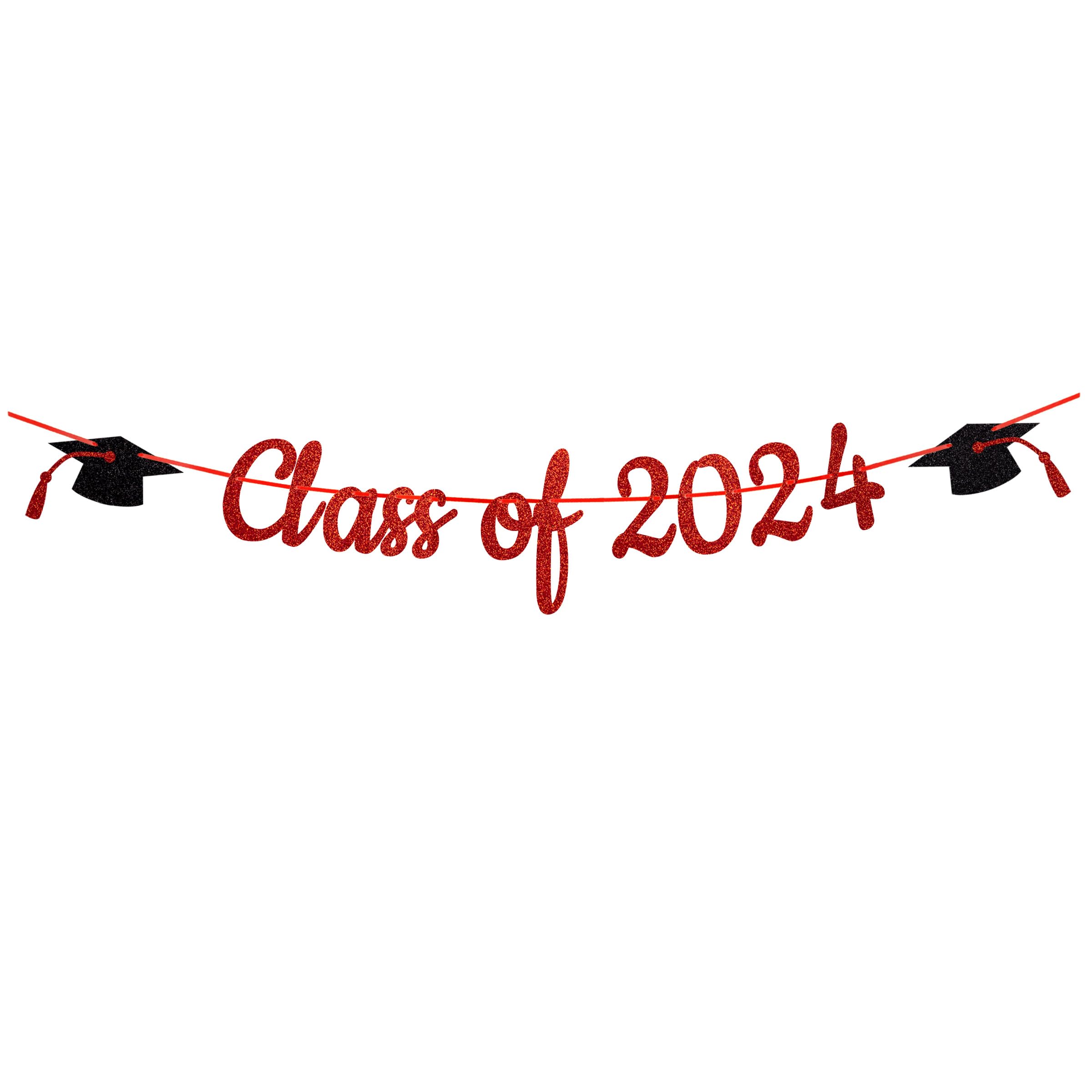 Gexolenu Red Congratulats Class of 2024 Graduation Theme Party Decoration Banner, Congrats Grad Banner, Black Glitter Graduation Banner, 2024 Black Congratulations Grad Party Decorations