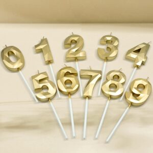 90th Birthday Candles for Cake, Gold Number 90 3D Diamond Shaped Candle Birthday Decorations Party Supplies for Women or Men