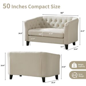 Husbedom 50" Loveseat Sofa, Contemporary Small Couch with Button Tufted Décor, Love Seats Furniture for Small Spaces, Living Room, Bedroom, Apartment, Dorm, Beige