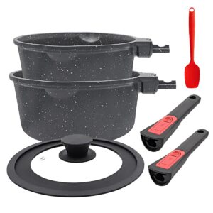 bobikuke 1.8 quart saucepan with lid, nonstick sauce pan small soup pots for cooking, sauce pot with lid compatible for all stoves, milk pan with removeable handle, oven& dishwasher safe(black)