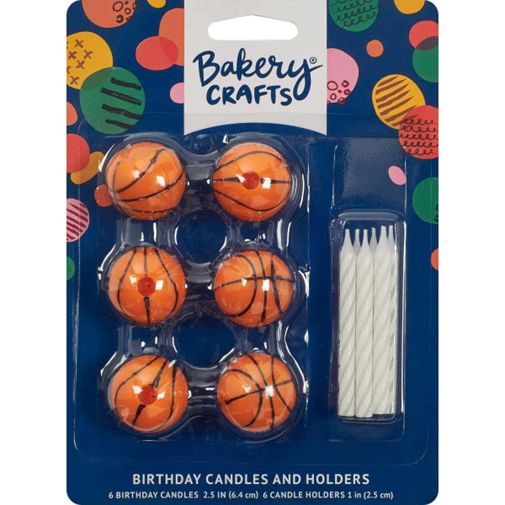 Basketball Holders with Birthday Cake Candles, Pack of 6