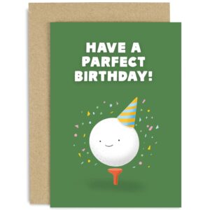 old english co. fun happy birthday card for golfer - 'parfect birthday' golf ball birthday card for him - humorous golf birthday card for men - husband, son, brother, dad | blank inside with envelope