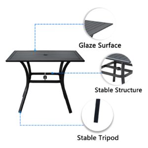 LEVELEVE 1 Piece Patio Dining Table,Outdoor Furniture 38"x 38" Metal Slatted Table with 1.5" Umbrella Hole,Outside Porch Deck Balcony Backyard Table(Square)