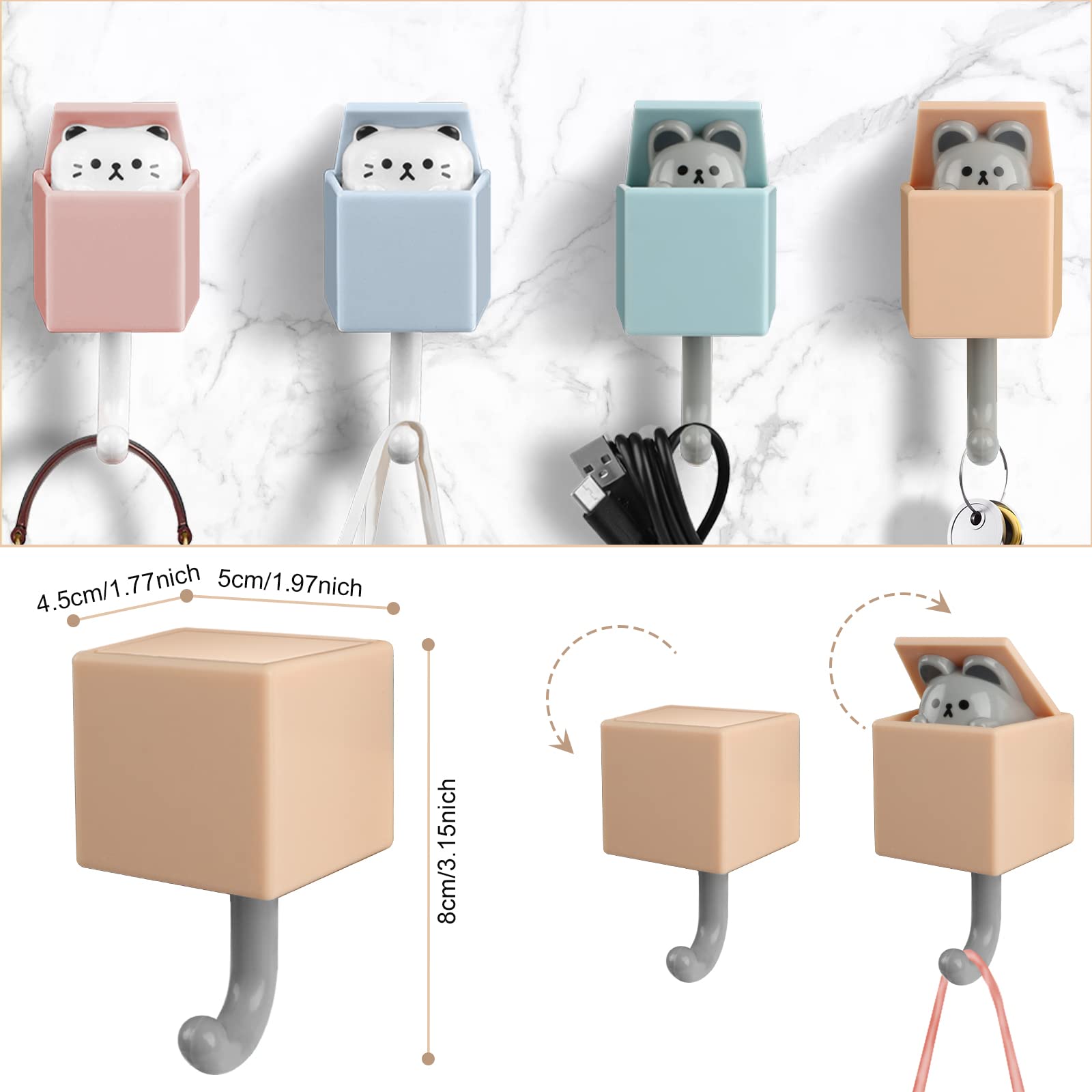 ZXAPJJD 4 Pcs Cute Wall Hook Creative Adhesive Coat Hooks, Cat Key Holder Hook for Hanging Bag Hat Towel Backpacks Bag Home Storage Utility Wall Hanging Decorations