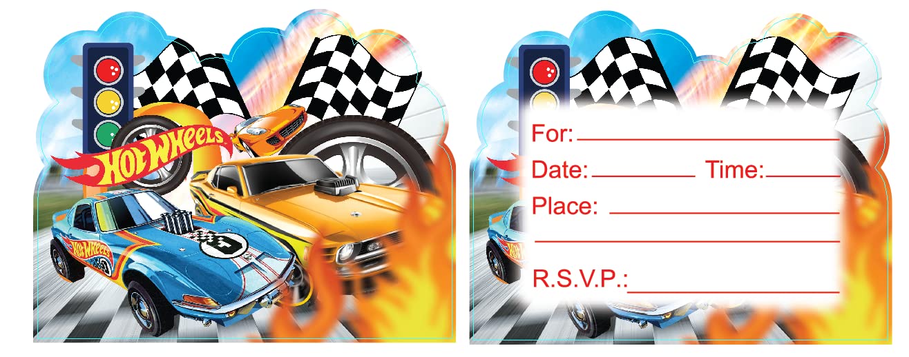 LEOWEST 20pcs Hot Wheels Birthday Invitations,Hot Wheels Party Invitations Birthday Party Supplies Decoration (Invitations20pcs)