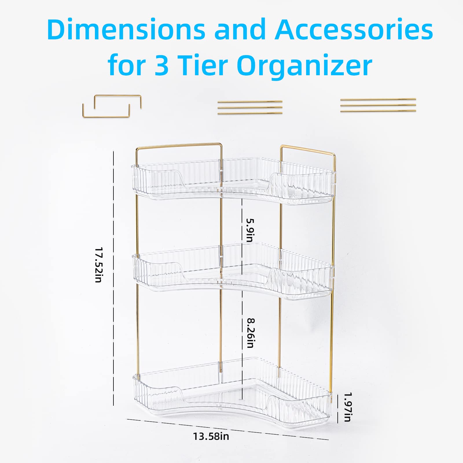 JSMKJ Makeup Organizer, 3 Tier Bathroom Organizer for Perfumes and Makeups,Skincare,Toiletries ect Multifunctional Organizer Rack for Dresser, Bedroom, Living Room, Bathroom (Transparent(3Tier))