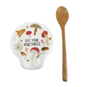 enesco our name is mud eat your vegetables mushroom spoon rest and utensil set, 5.5 inch, multicolor