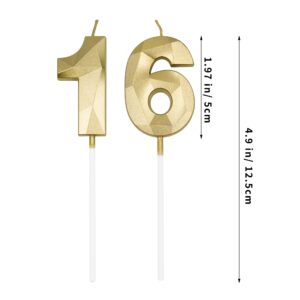 16th & 61st Birthday Candles for Cake, Gold Number 16 61 3D Diamond Shaped Candle Birthday Decorations Party Supplies for Girls, Boys, Women or Men