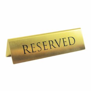 Golden Metal Table Top Reserved Sign for Restaurants, Wedding, Ceremony and Events, Double Sided Tent, 6x1.75 inches (Pack of 12)