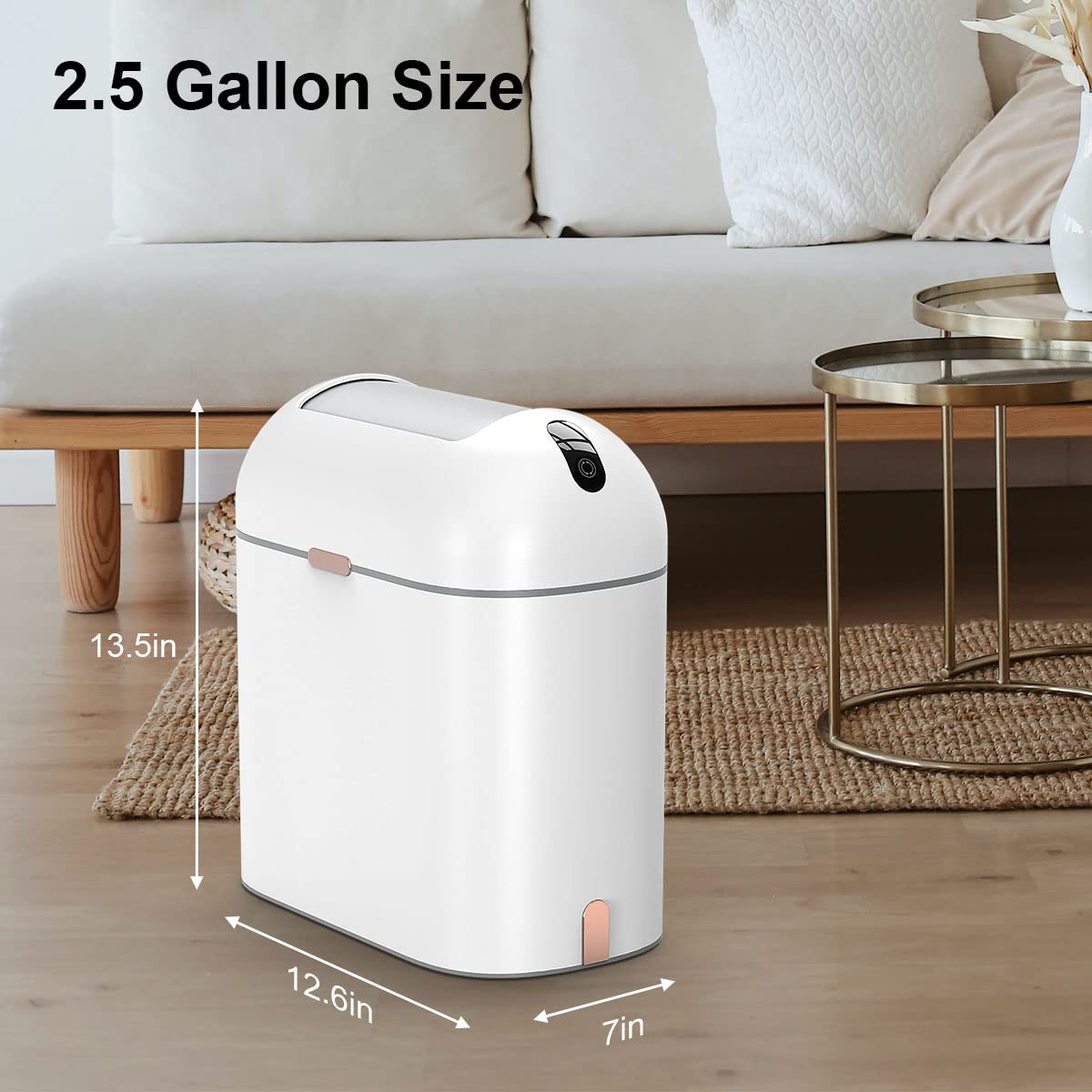 Touchless Bathroom Trash Can with Butterfly Lid, 2.5 Gallon Waterproof Trash Bin, Motion Sensor Garbage Can for Office, Kitchen, Bedroom, Toilet Narrow Seam