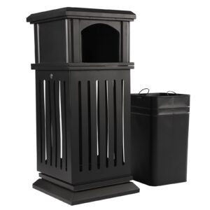 outdoor trash can, 40l commercial garbage enclosure with locking lid, heavy duty industrial yard garage waste container, installation-free, 35.4 x 15.7 x 15.7 in, galvanized sheet (black)