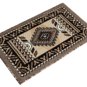 YHSF South West Native American Area Rug D143 - Easy Clean, Thick, Soft, Durable Tribal Indian Inspired Kingdom Design Runner Rug for Bedroom/Living Room and More - Berber, 2 Feet x 3 Feet 4 in