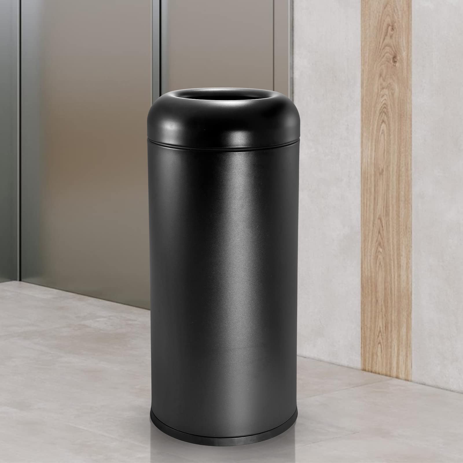 BEAMNOVA Commercial Trash Can,60L Large Capacity Baking Paint Craft Matte Black Stainless Steel Trash Can Outdoo Indoor Garbage Enclosure with Lid Inside Cabinet Industrial Waste Container