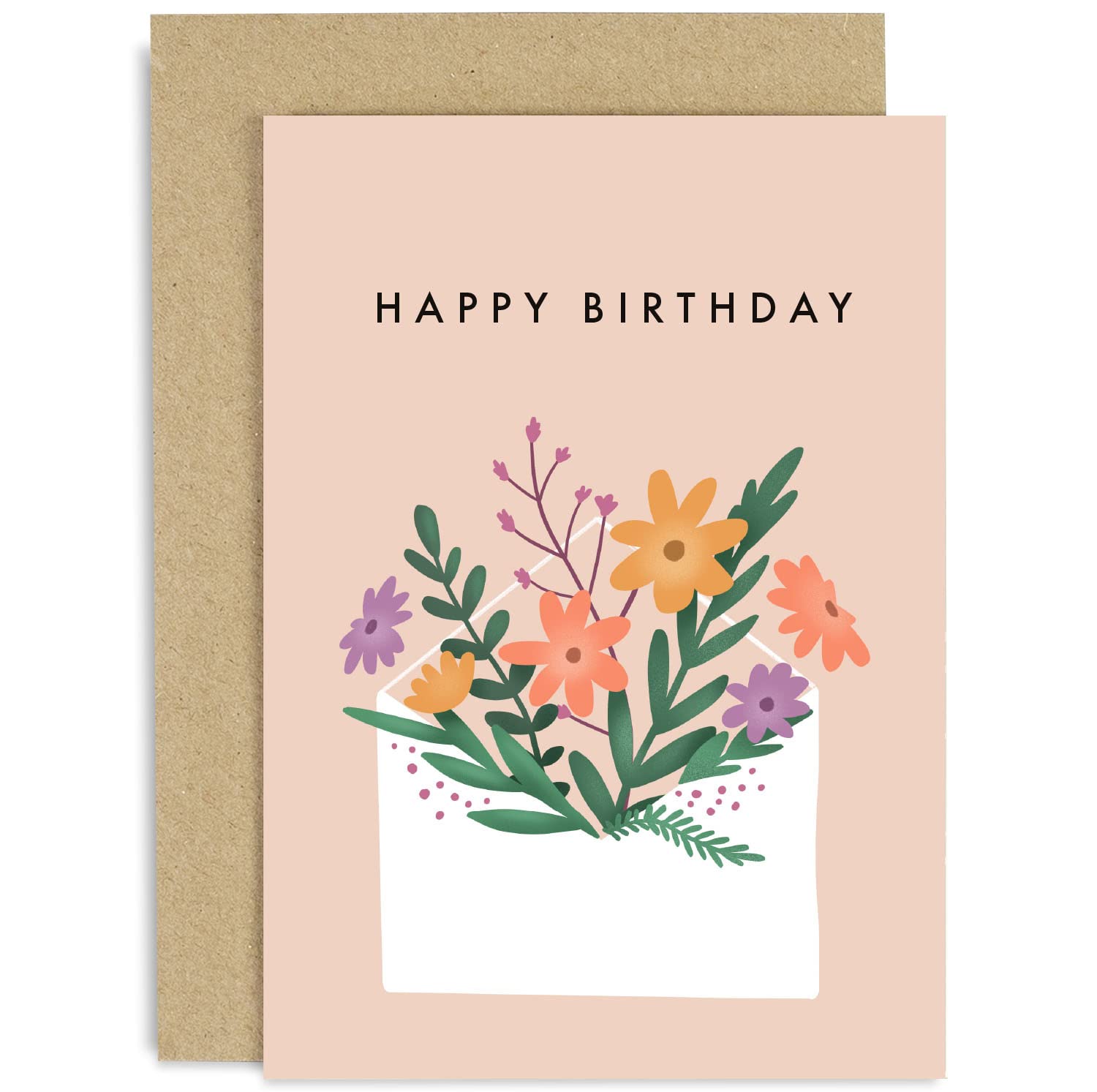 Old English Co. Flower Envelope Happy Birthday Greeting Card for Her - Cute Floral Colourful Birthday Card for Women - Card for Sister, Mum, Grandmother, Cousin, Auntie | Blank Inside with Envelope