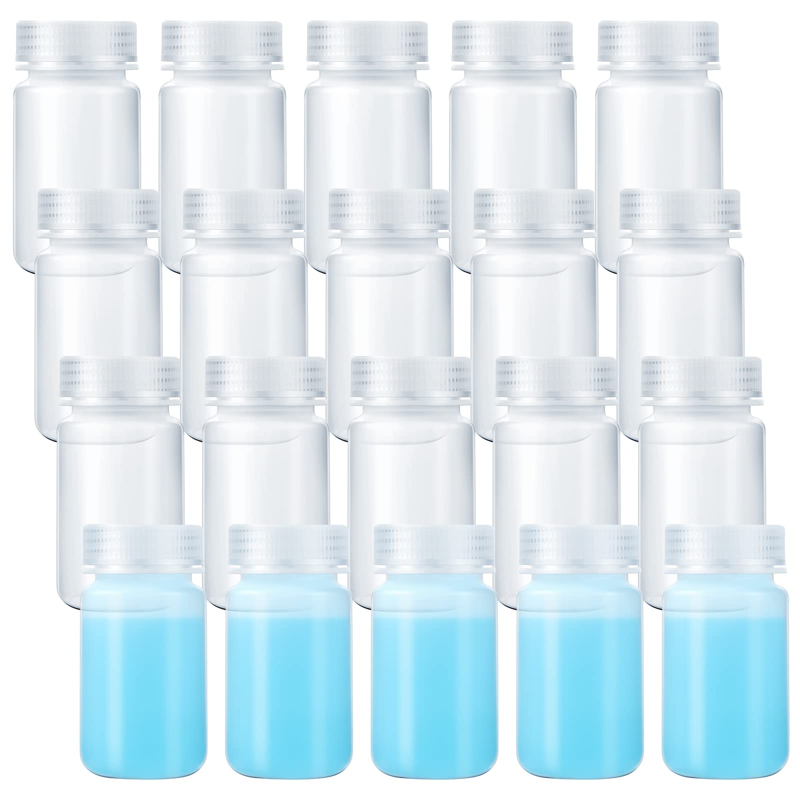 Pinkunn 20 Pcs Plastic Sample Bottles 4oz/ 125ml Laboratory Grade Polypropylene Wide Mouth Reagent Bottles Clear Liquids Storage Bottles with Lids Leak Proof Containers for Lab Classroom