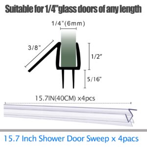 Larora Shower Door Bottom Seal, 4-Pack Frameless Glass Shower Door Seal Strip, 4 Section Segmented Installation (1/4'' Bottom)