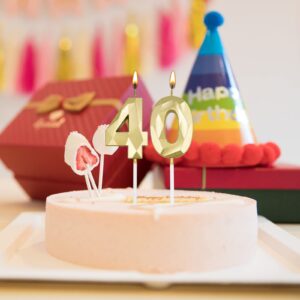 80th Birthday Candles for Cake, Gold Number 80 3D Diamond Shaped Candle Birthday Decorations Party Supplies for Women or Men