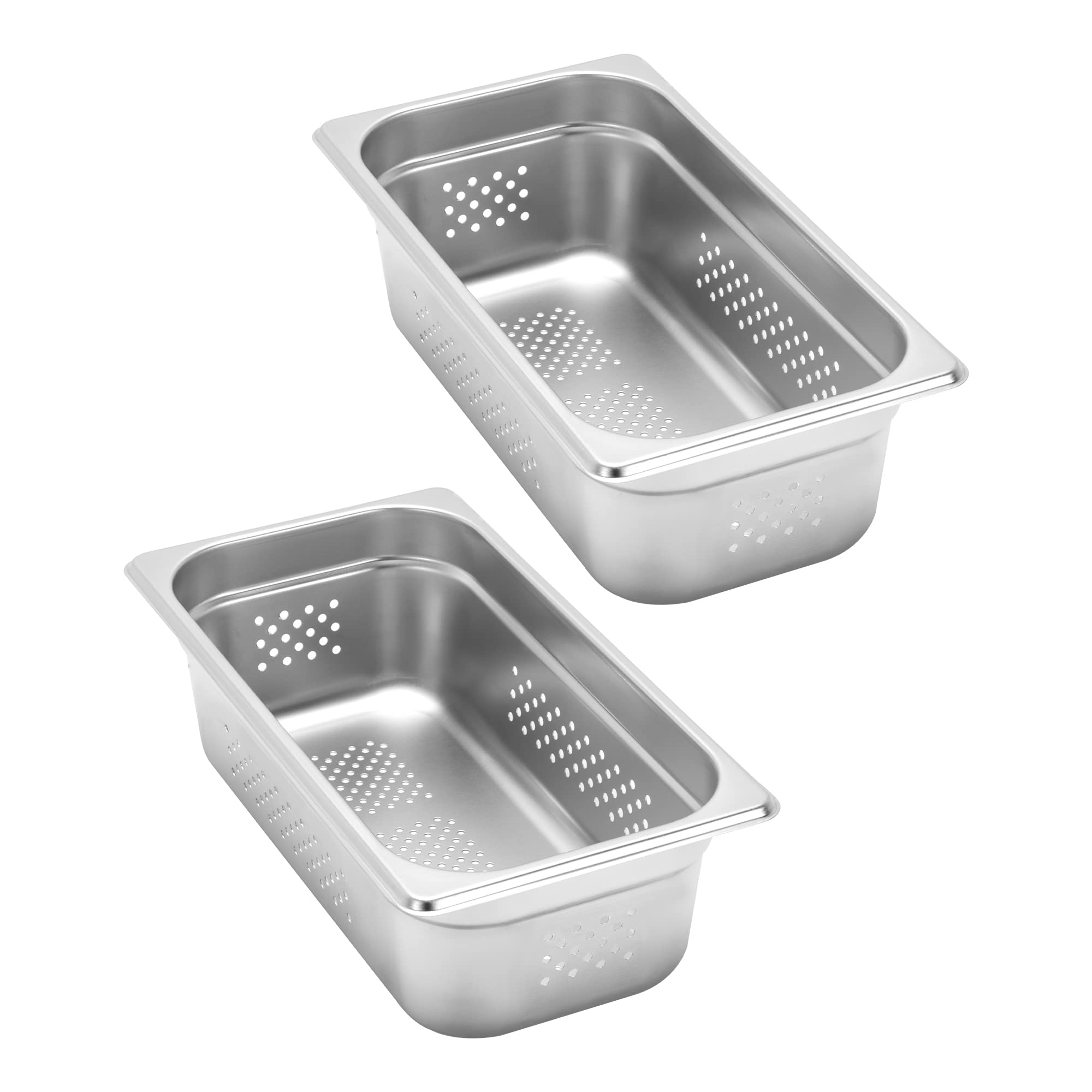 BIEAMA 1/3 Size 4" Deep, NSF Anti-Jam Perforated Stainless Steel Steam Table Pan, Hotel Pan