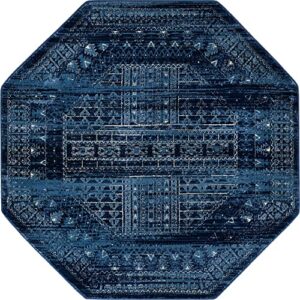 Unique Loom District Collection Area Rug - Sequoia (5' 1" Octagon, Blue/ Navy Blue)