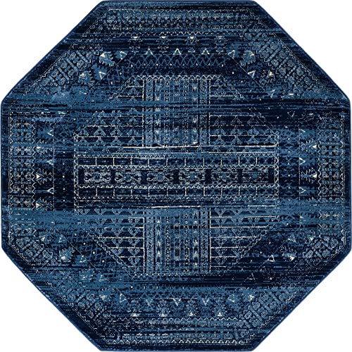 Unique Loom District Collection Area Rug - Sequoia (5' 1" Octagon, Blue/ Navy Blue)