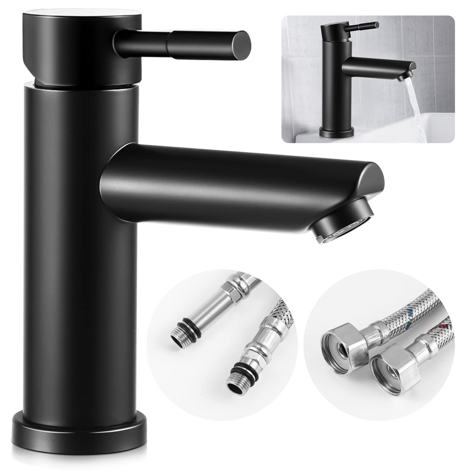 DOITOOL Basin Faucet Single Hole Bathroom Faucet Black Faucet Bath Faucet Kitchen Sink Faucet Bathtub Faucet Bath Mixer Tap Faucet for Bathtub Bathroom Tap Stainless Steel Spout