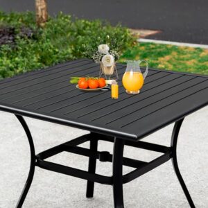 LEVELEVE 1 Piece Patio Dining Table,Outdoor Furniture 38"x 38" Metal Slatted Table with 1.5" Umbrella Hole,Outside Porch Deck Balcony Backyard Table(Square)