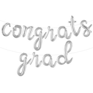 katchon, silver congrats grad balloons - script, 16 inch | congratulations balloons for graduation decorations class of 2024 | 2024 graduation balloons, graduation balloons class of 2024 decorations