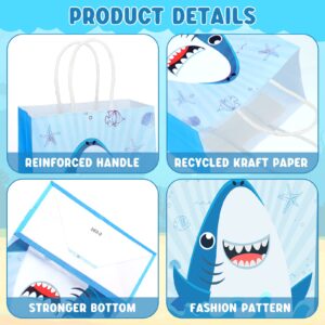 Outus 24 Pcs Shark Party Bags Blue Shark Birthday Party Favor Gift Bags Shark Goodie Candy Bags with Twist Handles Shark Party Supplies for Kids Summer Ocean Sea Baby Shower Decorations