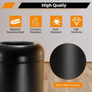 BEAMNOVA Commercial Trash Can,60L Large Capacity Baking Paint Craft Matte Black Stainless Steel Trash Can Outdoo Indoor Garbage Enclosure with Lid Inside Cabinet Industrial Waste Container