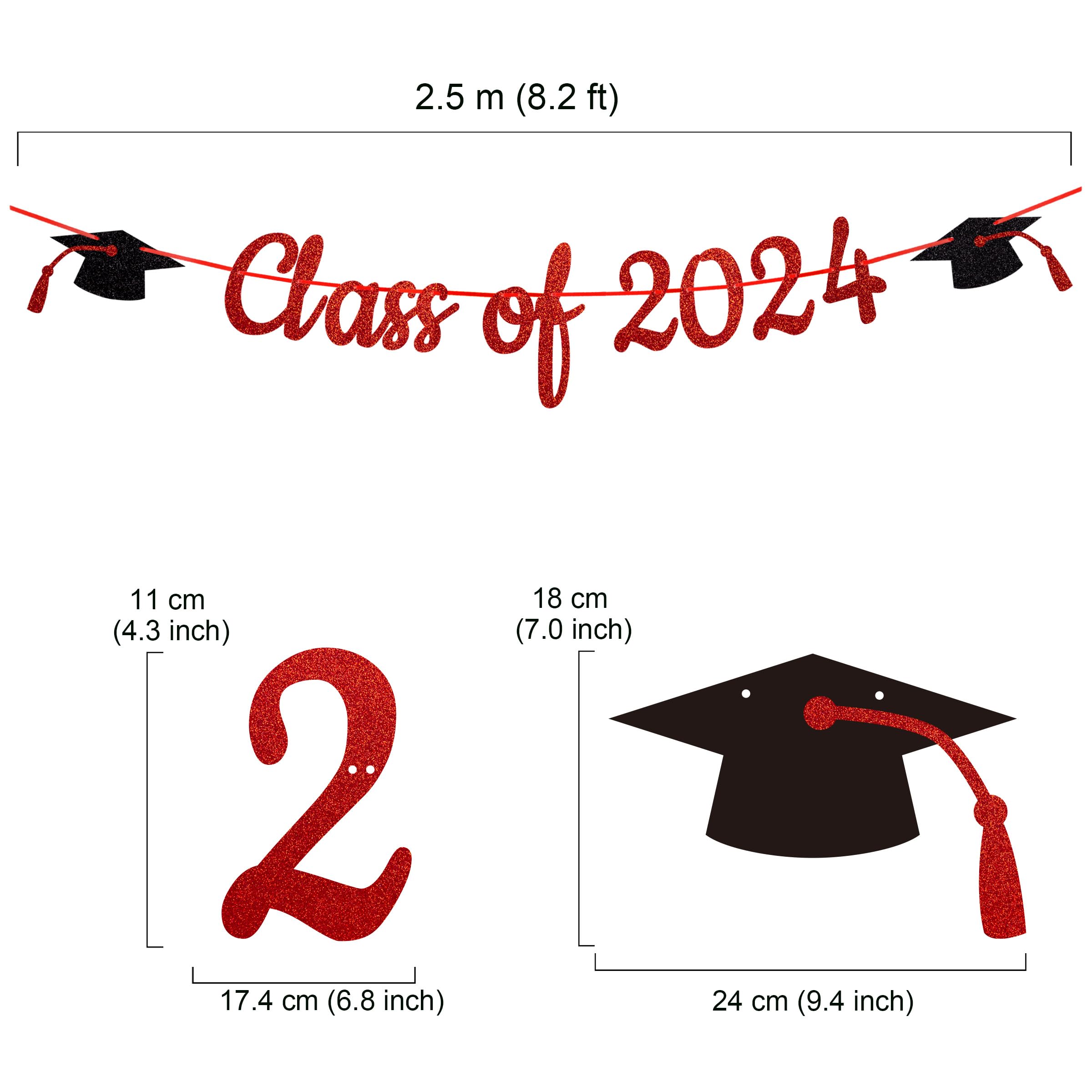 Gexolenu Red Congratulats Class of 2024 Graduation Theme Party Decoration Banner, Congrats Grad Banner, Black Glitter Graduation Banner, 2024 Black Congratulations Grad Party Decorations