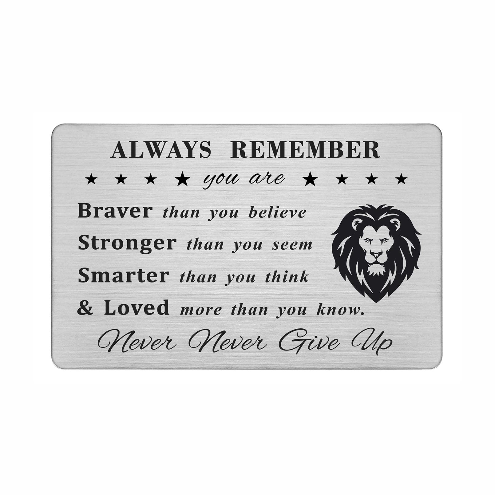 DEGASKEN Lion Birthday Card for Men - You Are Braver Than You Believe - Personalized Steel Engraved Wallet Card