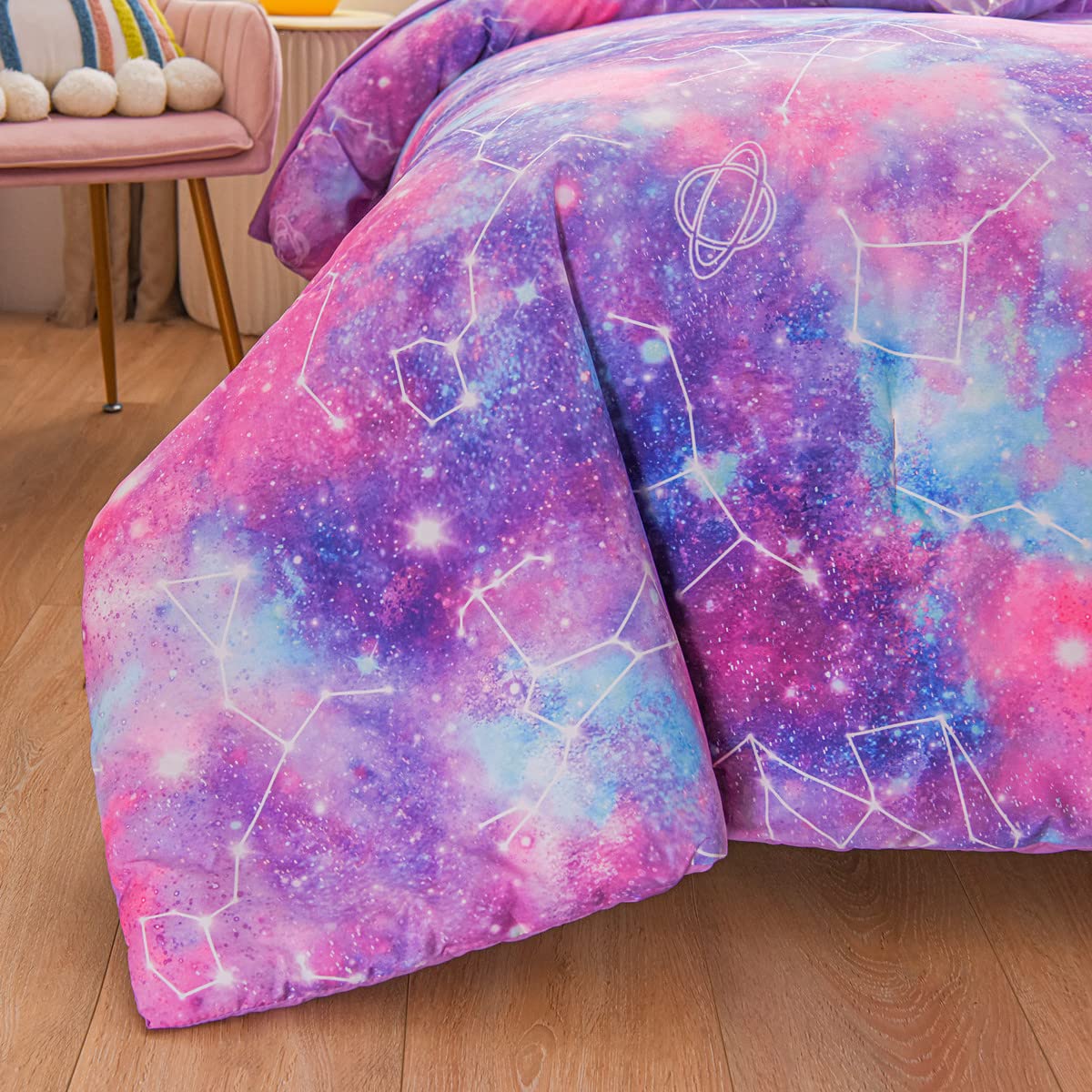 NTBED Galaxy Comforter Set Soft Microfiber Constellation Glitter Printing Bedding Sets for Teens Boys Girls Kids (Purple, Twin6pcs)