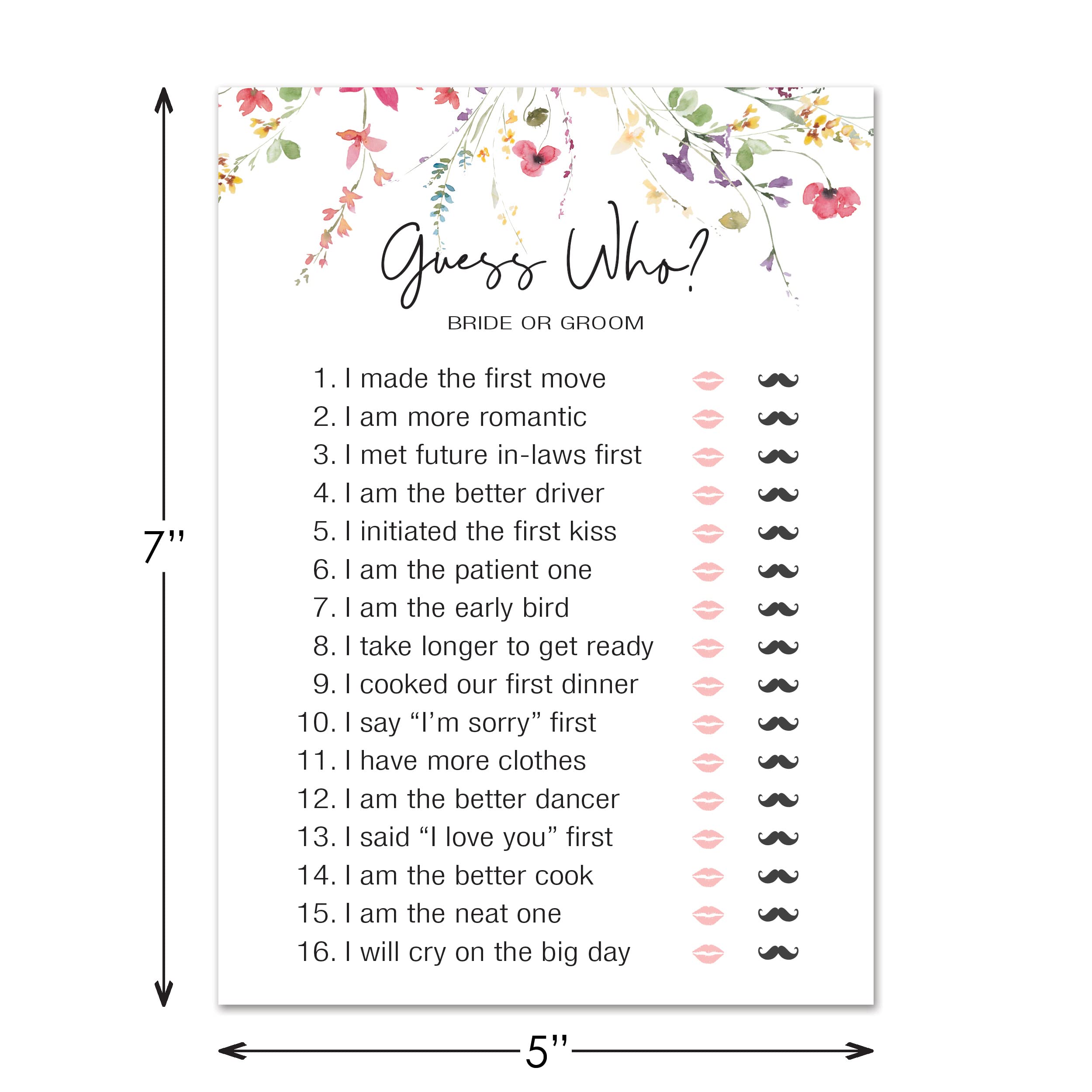 24 Wildflower Floral Bridal Shower Games (Guess Who Bride or Groom)